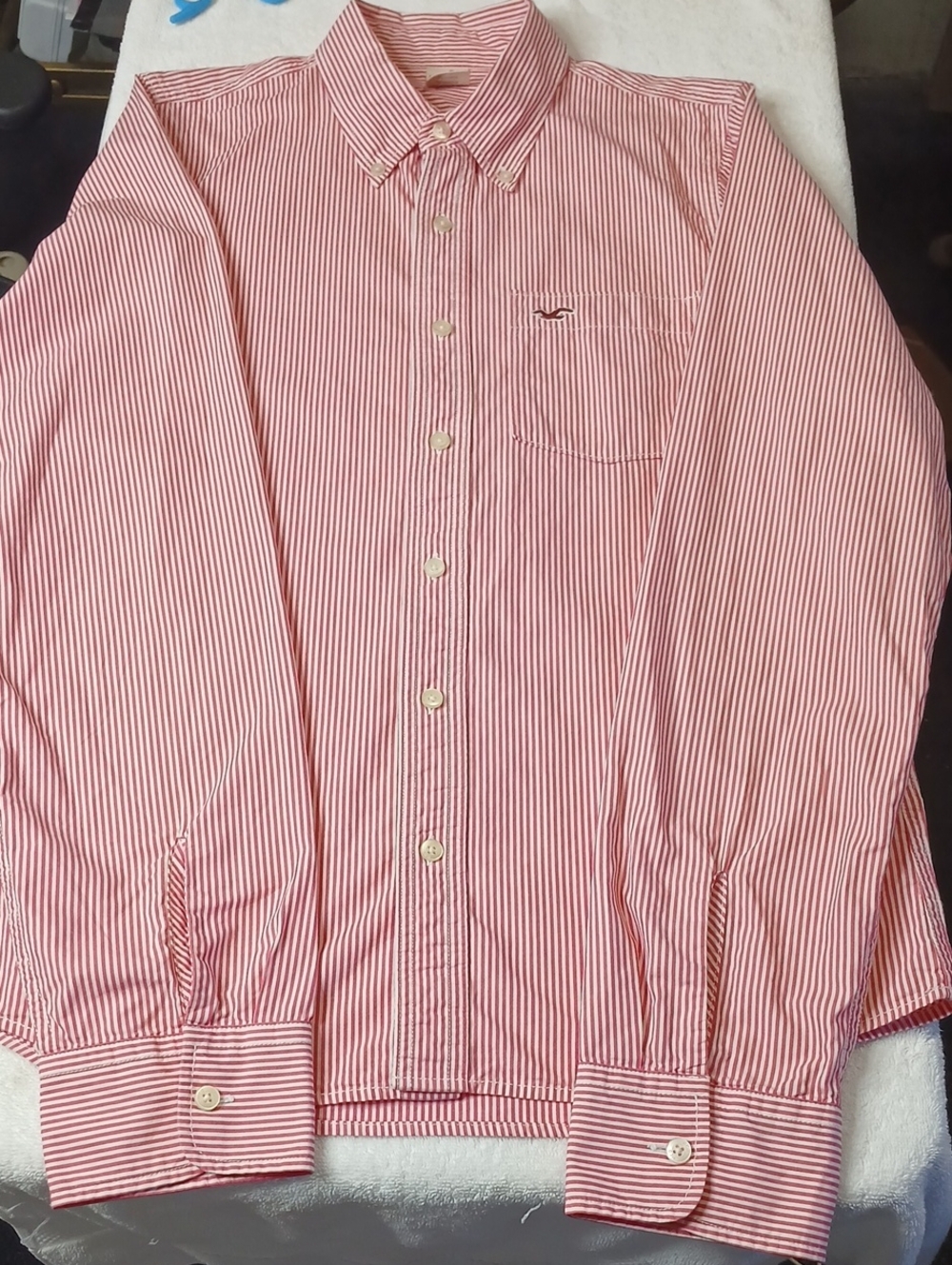 Hollister Red and White Striped Button-Down Shirt - Men
